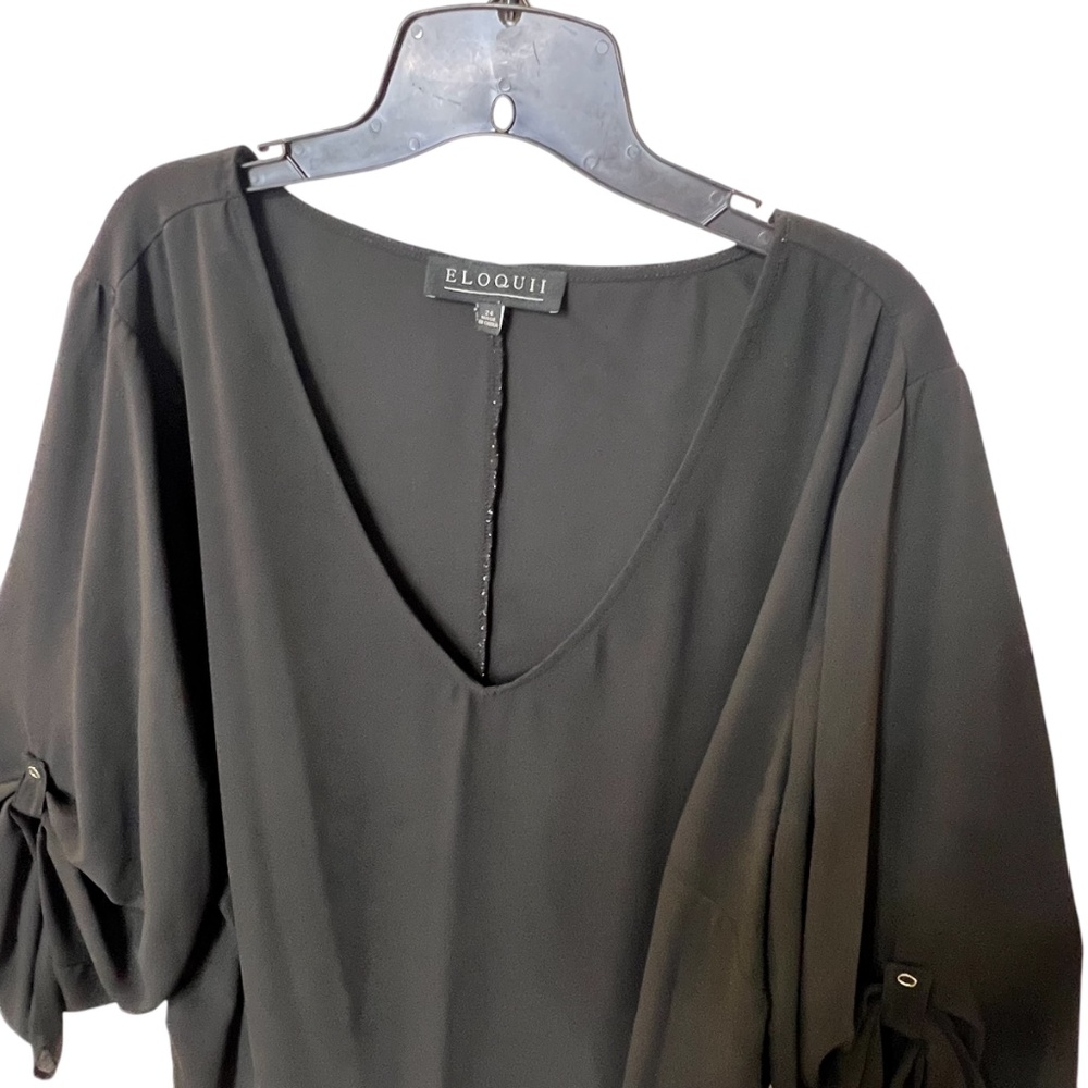 Eloquii Black Sheer Top Pull Up Snap Button Sleev… - image 2
